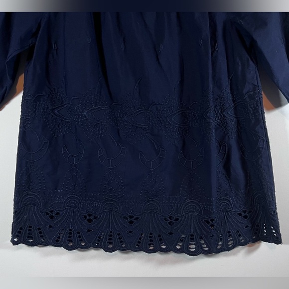 TALBOTS OFF THE SHOULDER Women TOP BLOUSE BLUE SPRING SUMMER Sp 100% Cotton - Picture 2 of 11